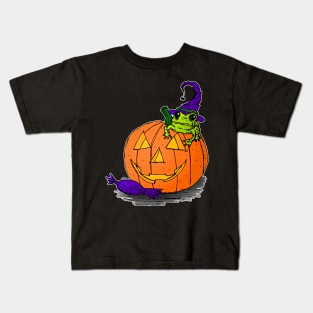 Witch Frog on a Jack O Lantern Kids T-Shirt